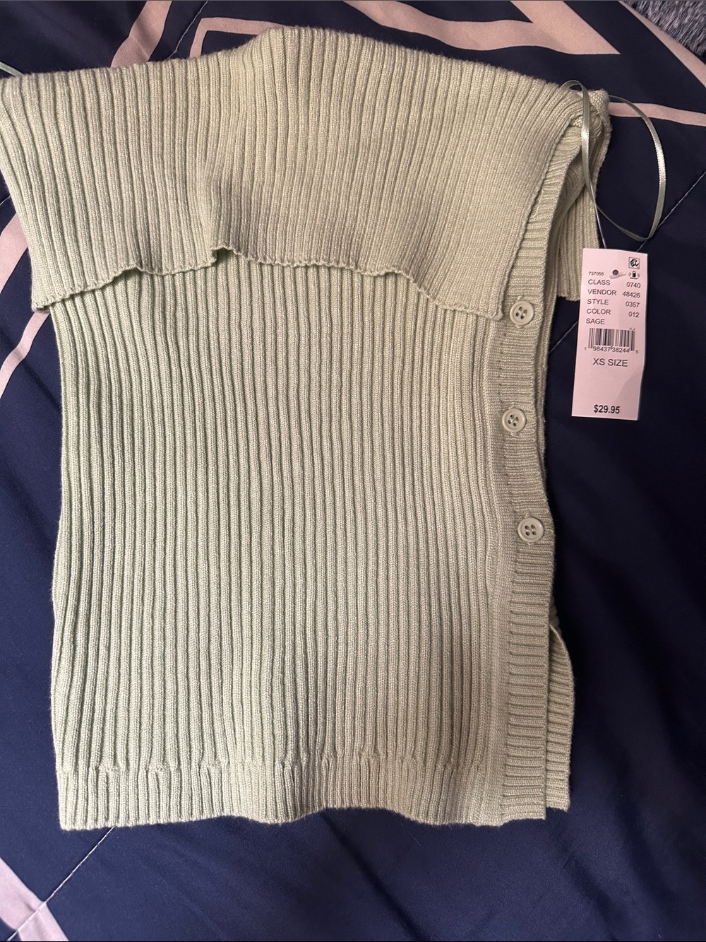 PacSun Sage Off-the-Shoulder Ribbed Button Sweater